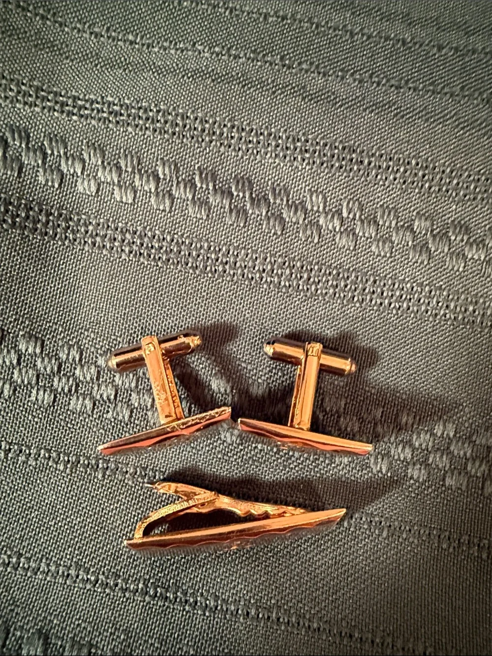 Classic Vintage Gold 'H' Cufflinks and Tie Clip Set